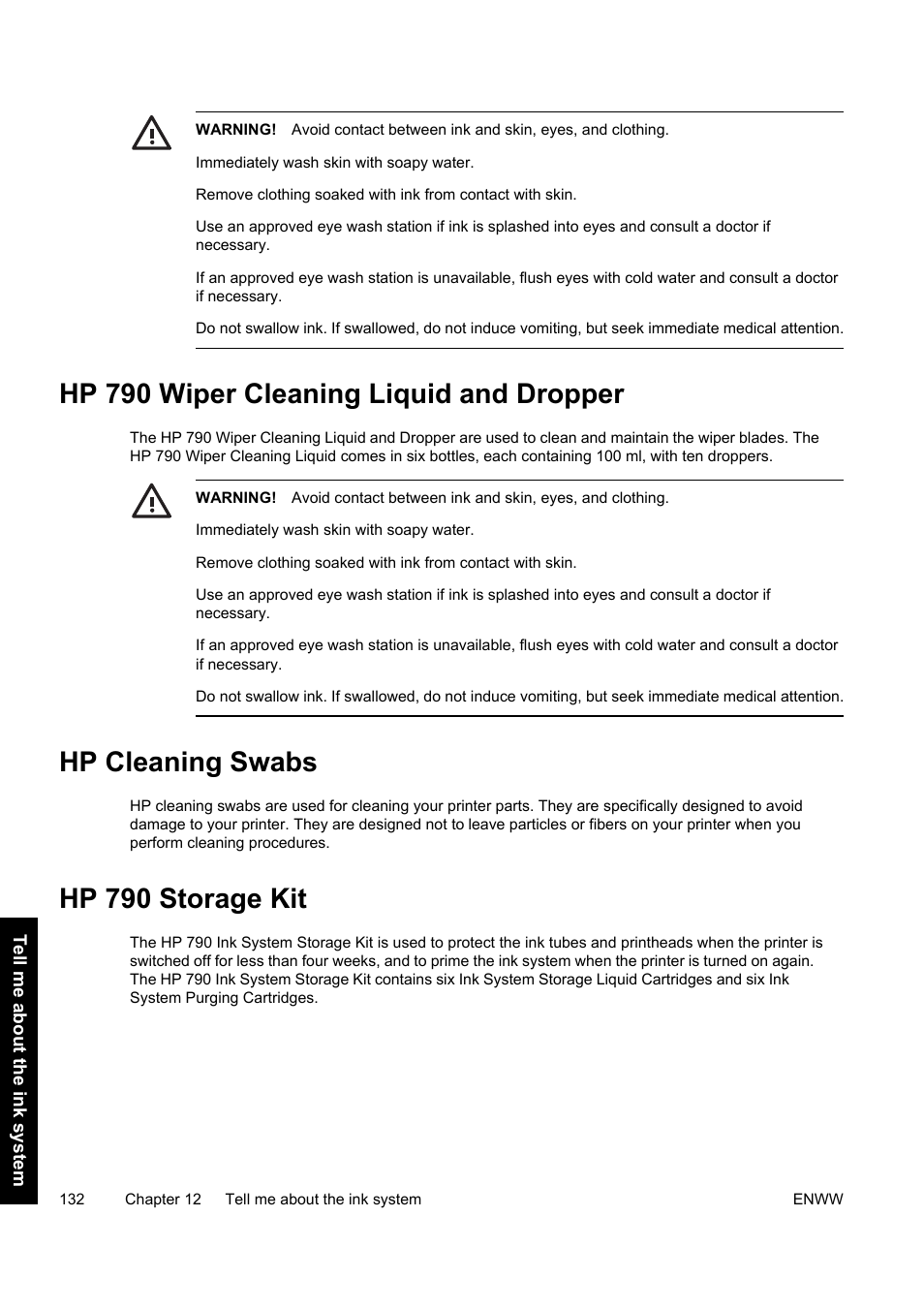 Hp 790 wiper cleaning liquid and dropper, Hp cleaning swabs, Hp 790 storage kit | HP Designjet 9000s Printer series User Manual | Page 142 / 200