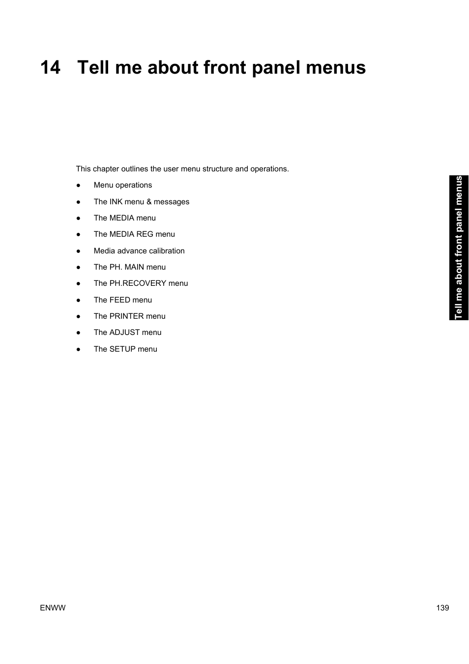 14 tell me about front panel menus | HP Designjet 9000s Printer series User Manual | Page 149 / 200