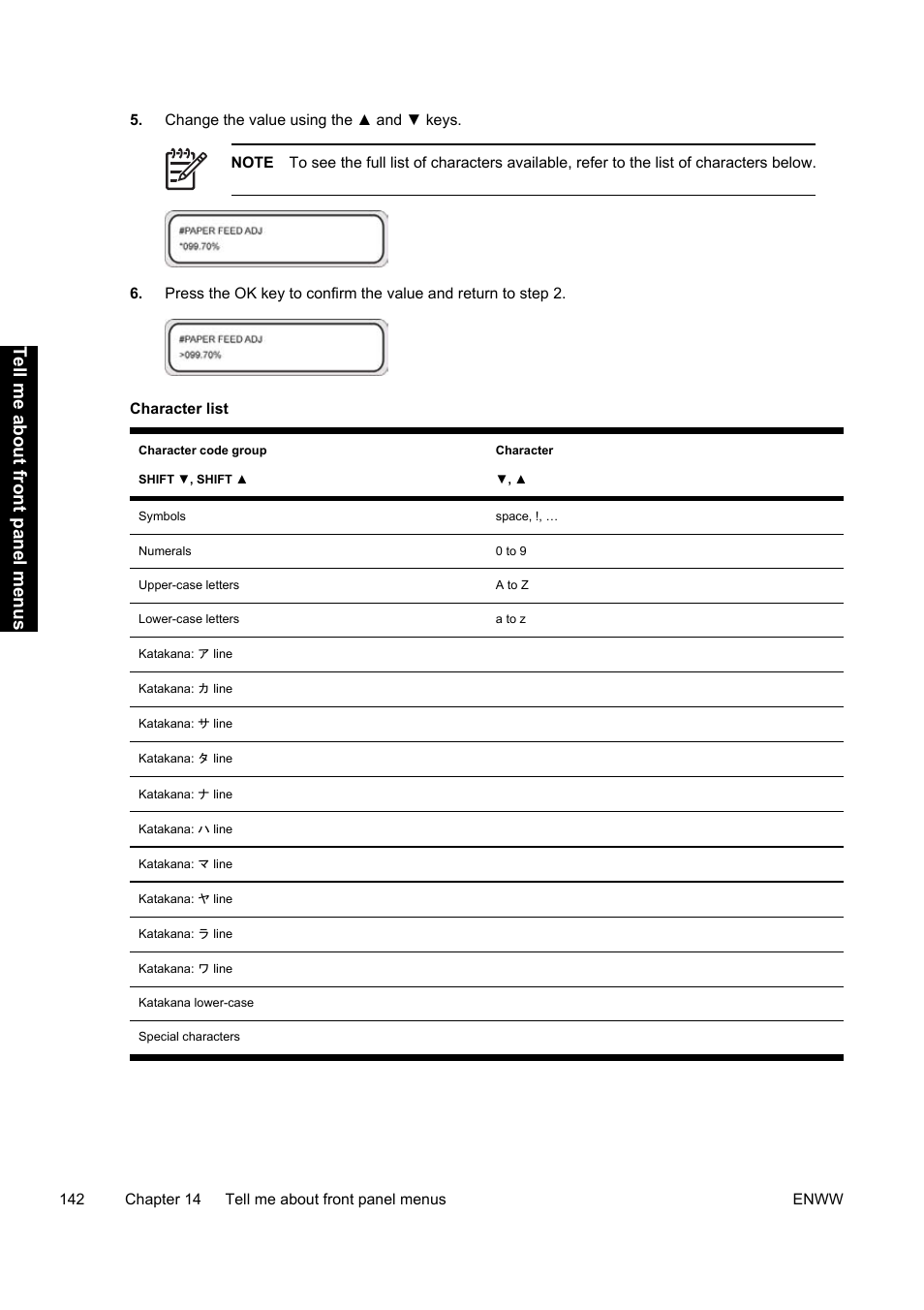 Tell me about f ront panel menus | HP Designjet 9000s Printer series User Manual | Page 152 / 200