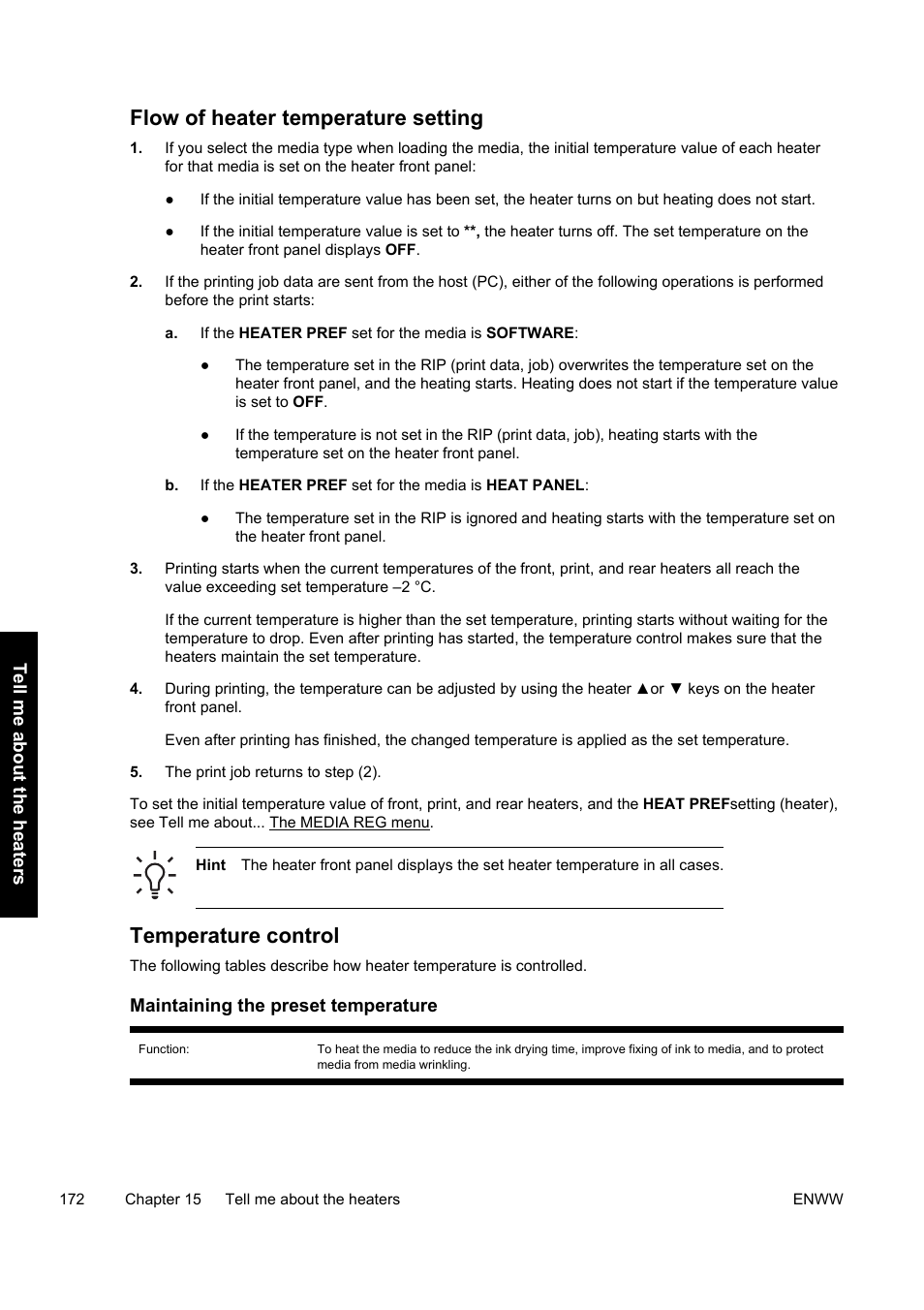 Flow of heater temperature setting, Temperature control | HP Designjet 9000s Printer series User Manual | Page 182 / 200