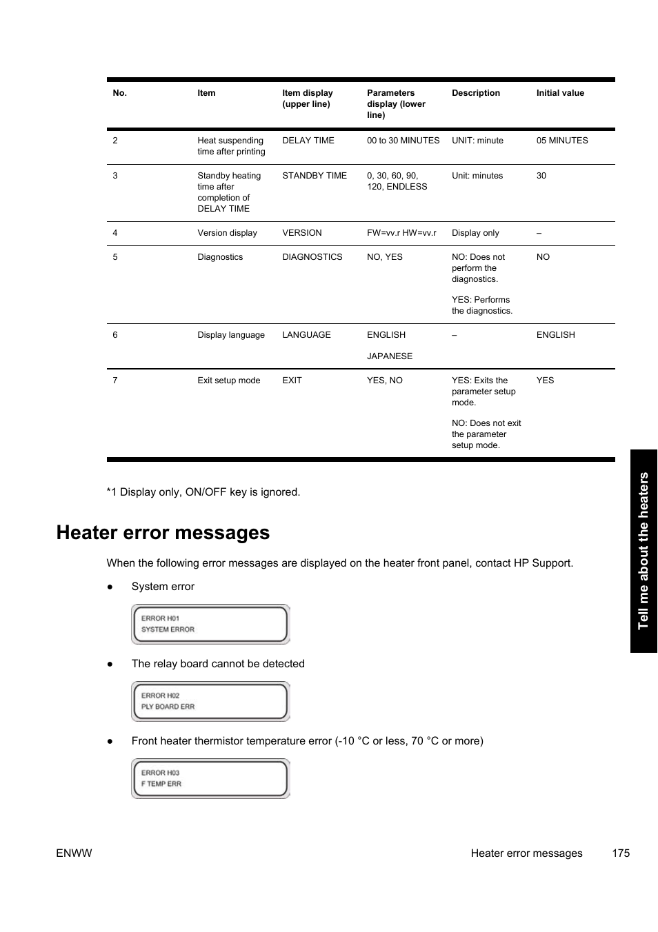 Heater error messages | HP Designjet 9000s Printer series User Manual | Page 185 / 200