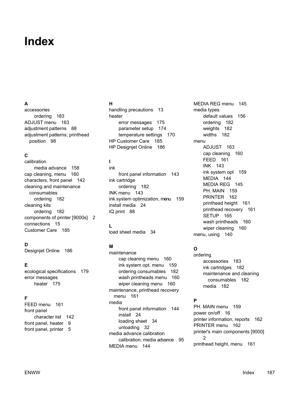 Index | HP Designjet 9000s Printer series User Manual | Page 197 / 200