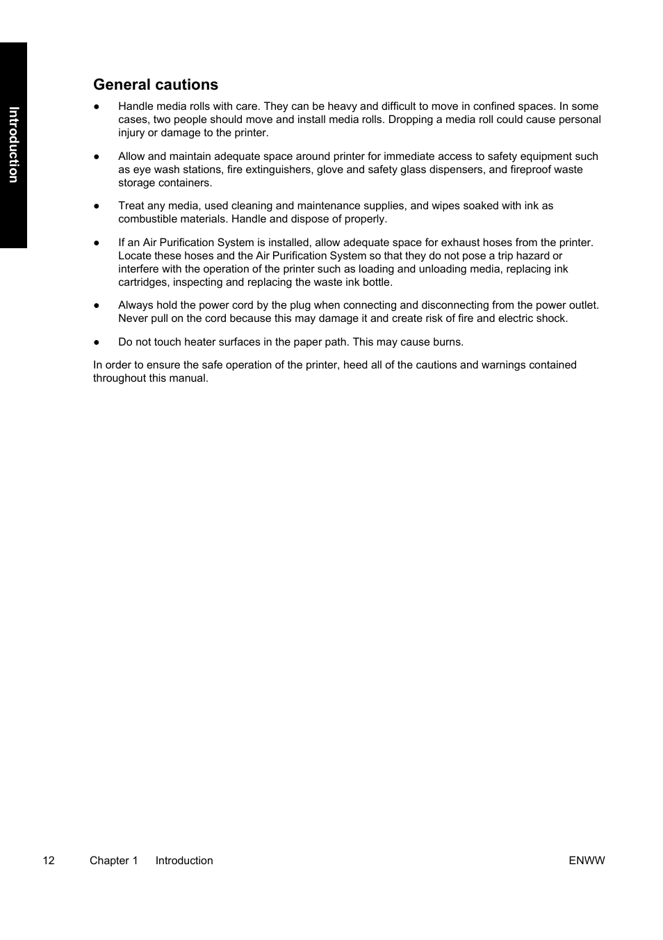 General cautions | HP Designjet 9000s Printer series User Manual | Page 22 / 200