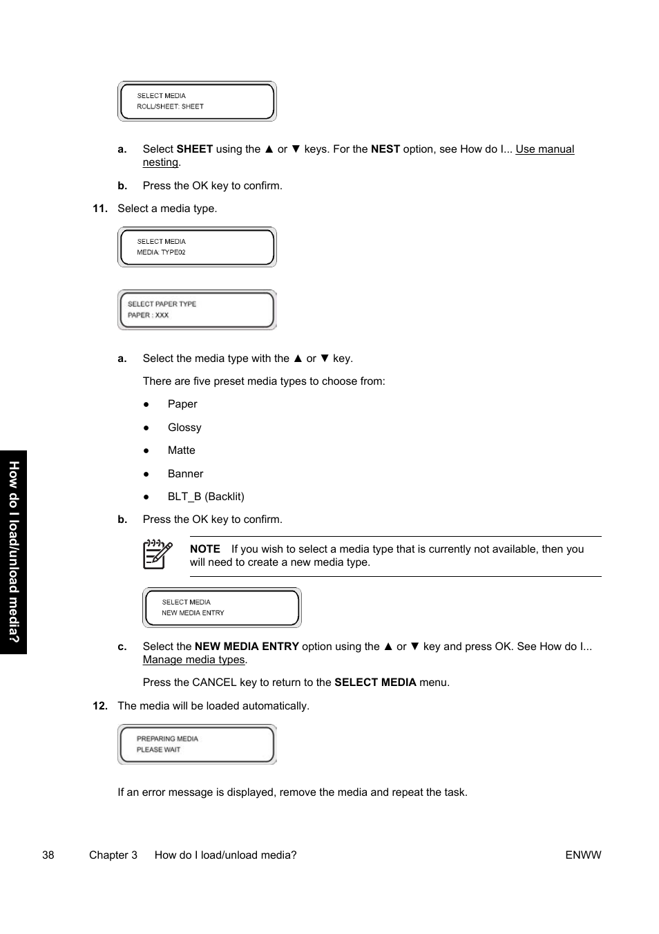 How do i load/unload media | HP Designjet 9000s Printer series User Manual | Page 48 / 200