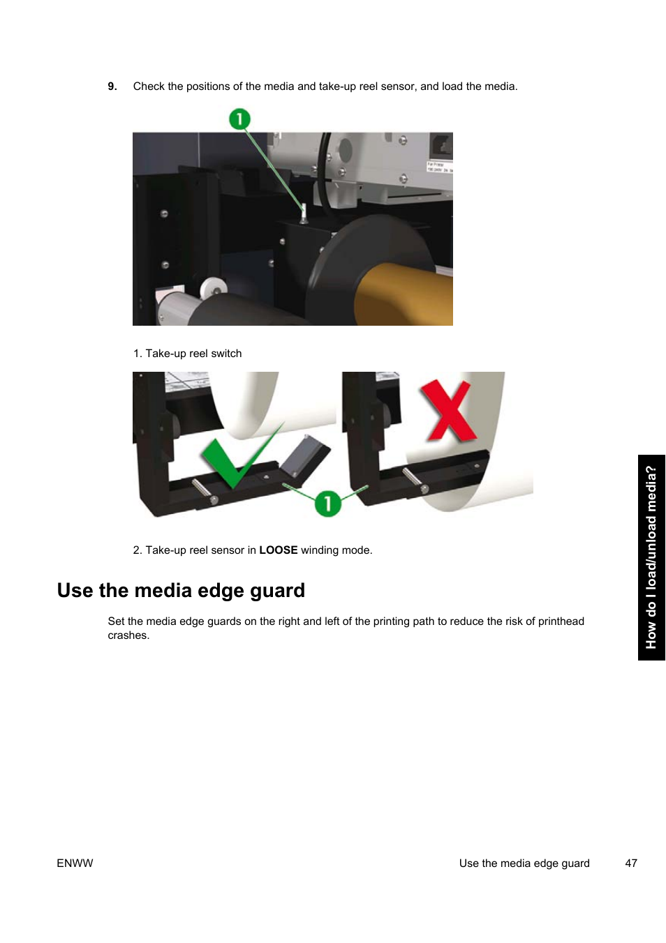 Use the media edge guard | HP Designjet 9000s Printer series User Manual | Page 57 / 200