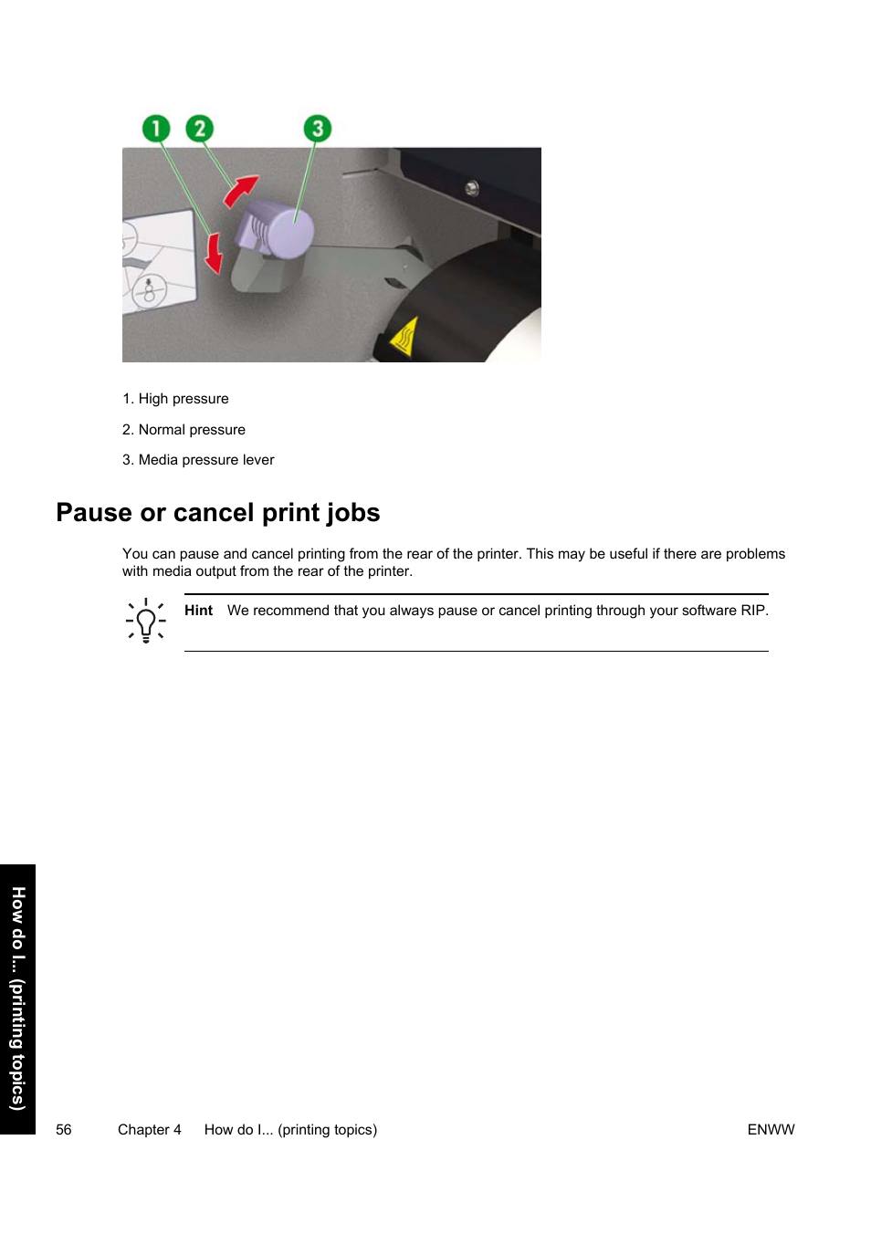 Pause or cancel print jobs | HP Designjet 9000s Printer series User Manual | Page 66 / 200