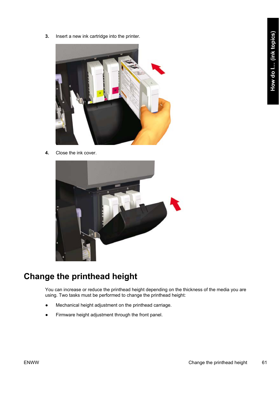 Change the printhead height | HP Designjet 9000s Printer series User Manual | Page 71 / 200