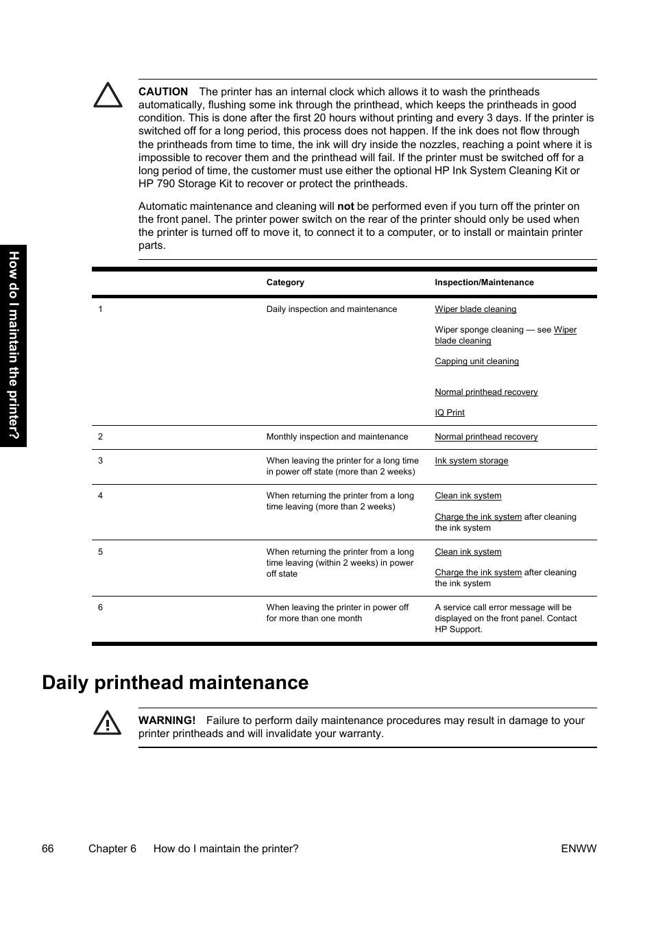 Daily printhead maintenance | HP Designjet 9000s Printer series User Manual | Page 76 / 200