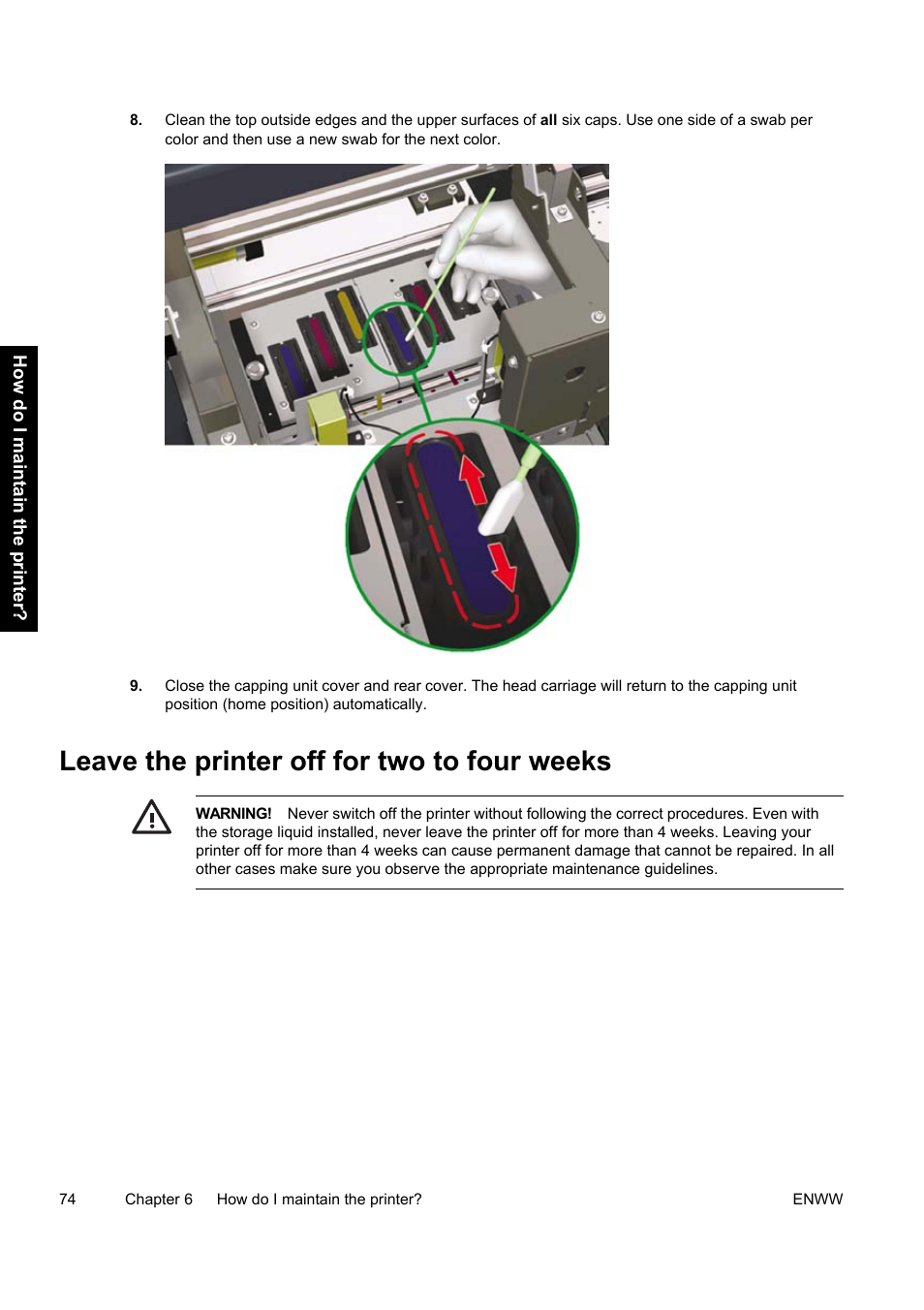 Leave the printer off for two to four weeks | HP Designjet 9000s Printer series User Manual | Page 84 / 200