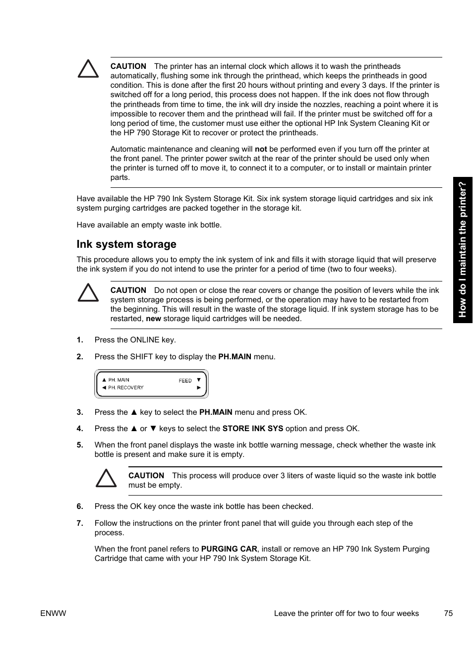 Ink system storage | HP Designjet 9000s Printer series User Manual | Page 85 / 200