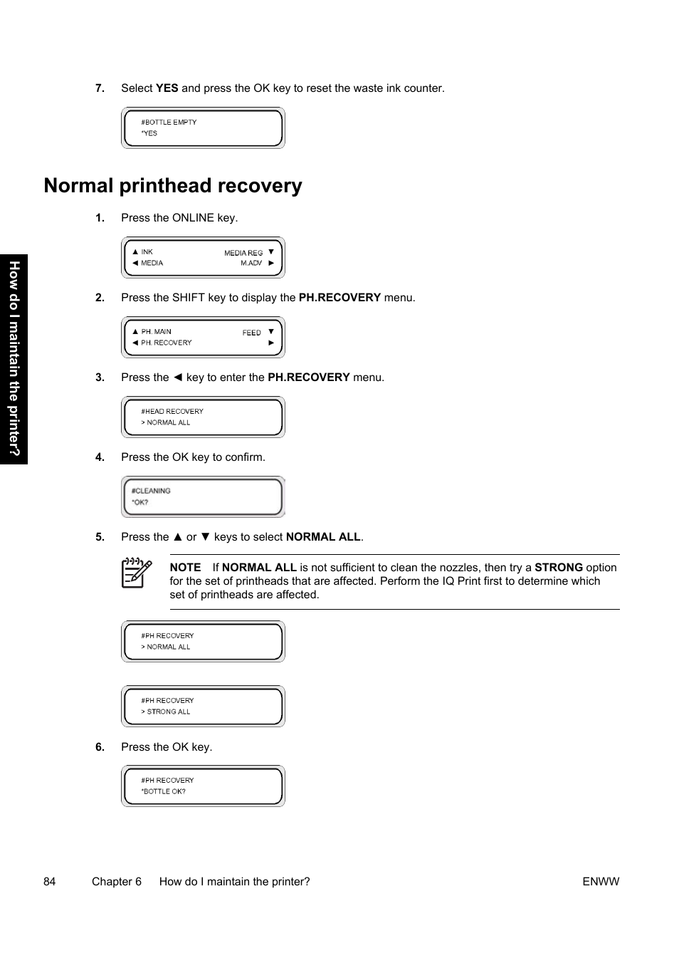 Normal printhead recovery | HP Designjet 9000s Printer series User Manual | Page 94 / 200