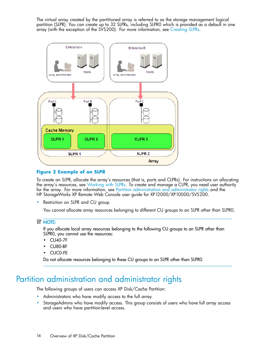 Partition administration and administrat, Partition administration and administrator rights, Example of an slpr | HP 200 Storage Virtualization System User Manual | Page 14 / 38