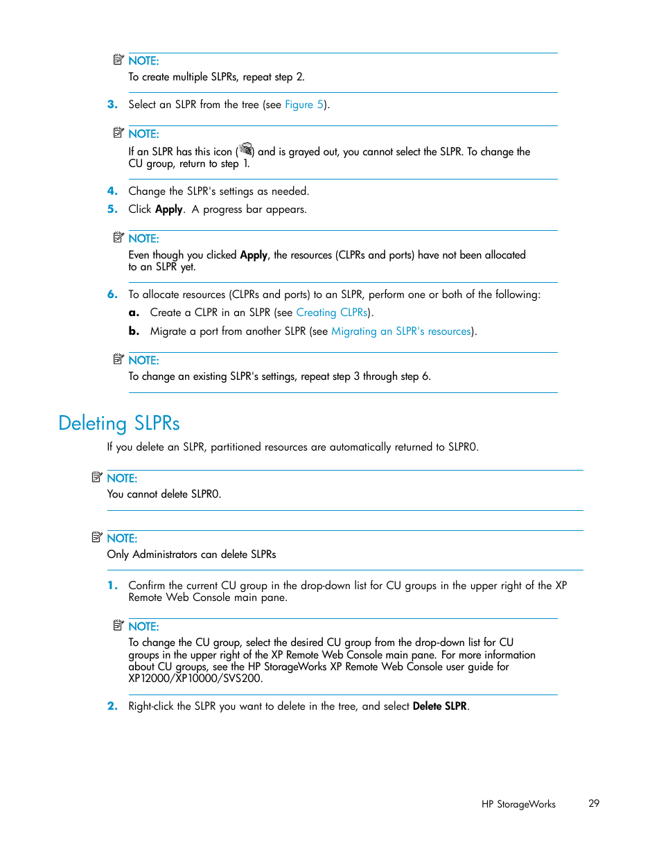 Deleting slprs | HP 200 Storage Virtualization System User Manual | Page 29 / 38