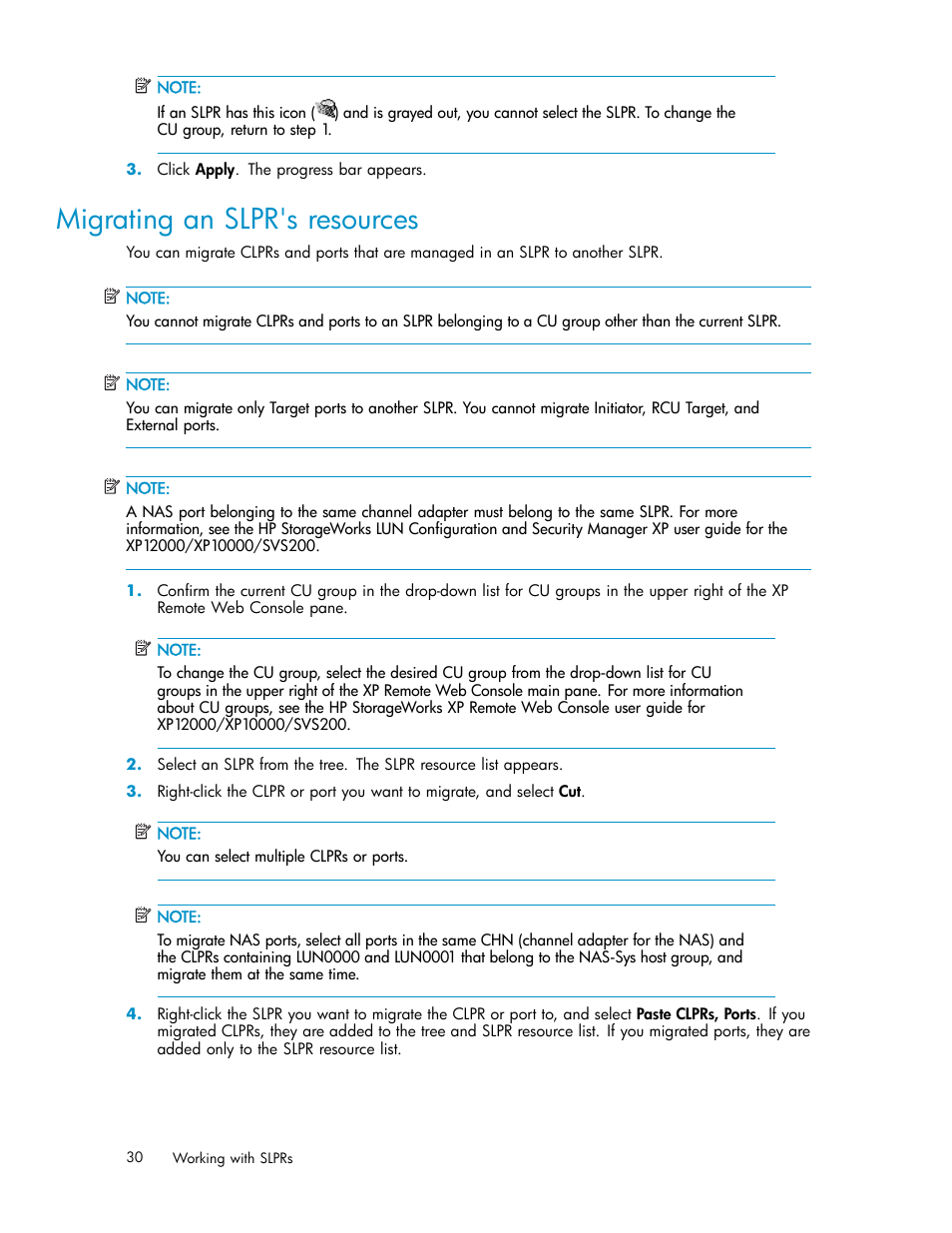 Migrating an slpr's resources | HP 200 Storage Virtualization System User Manual | Page 30 / 38