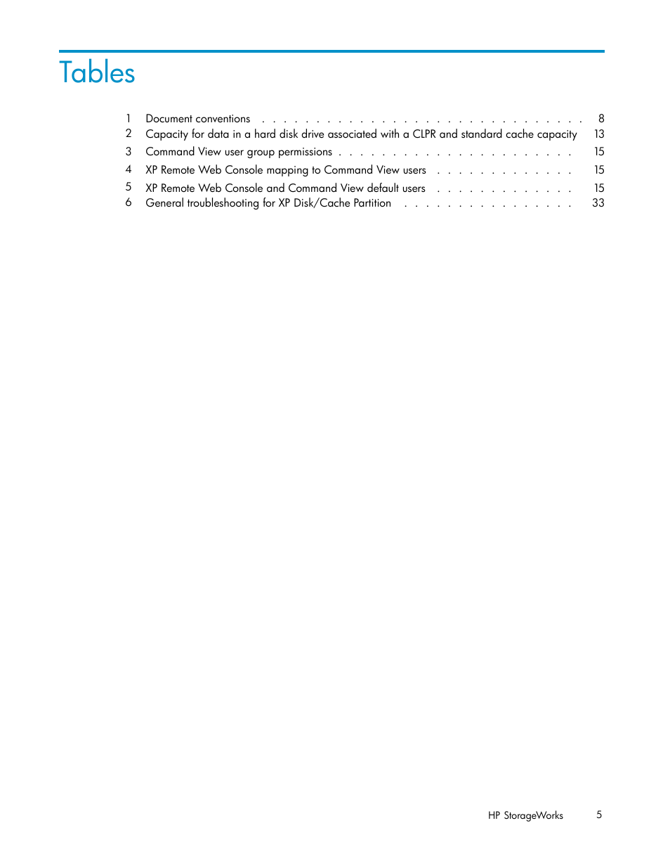 Tables | HP 200 Storage Virtualization System User Manual | Page 5 / 38