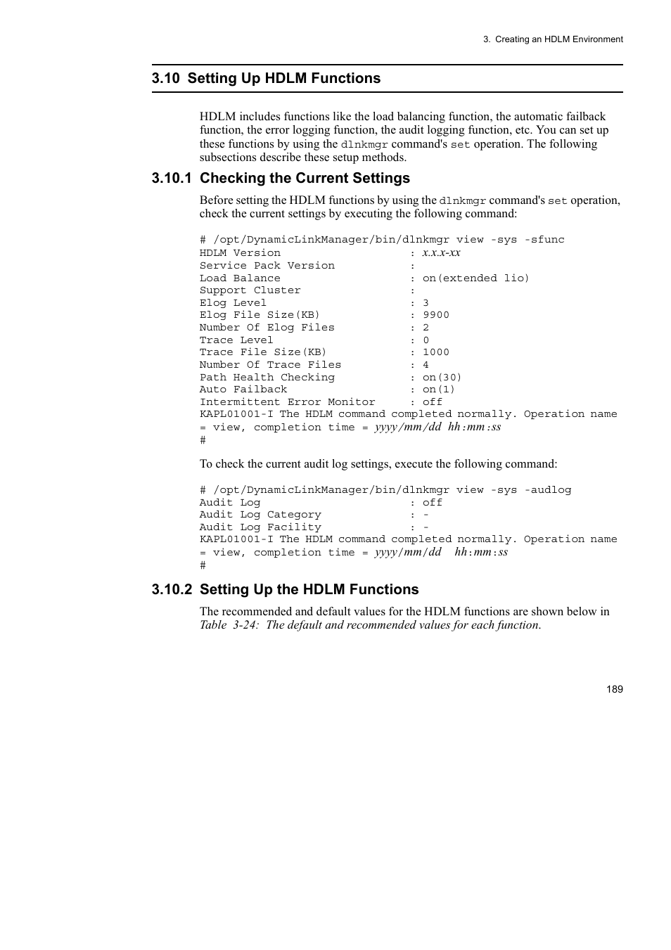 10 setting up hdlm functions, 1 checking the current settings, 2 setting up the hdlm functions | HP Hitachi Dynamic Link Manager Software User Manual | Page 211 / 652