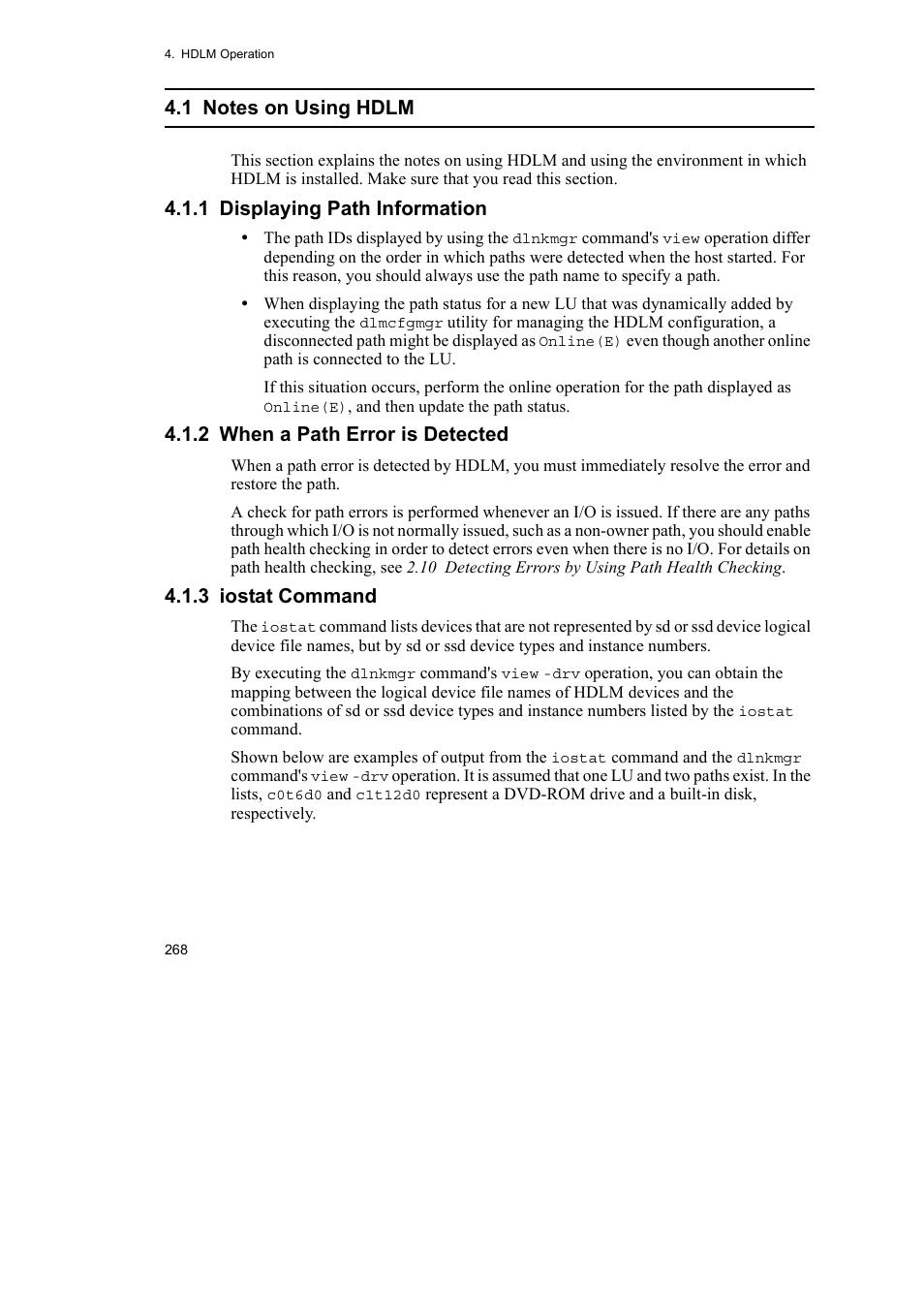 1 displaying path information, 2 when a path error is detected, 3 iostat command | HP Hitachi Dynamic Link Manager Software User Manual | Page 290 / 652