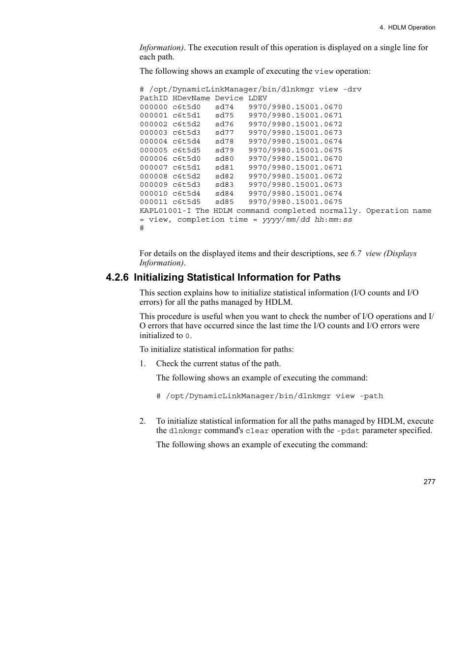 6 initializing statistical information for paths | HP Hitachi Dynamic Link Manager Software User Manual | Page 299 / 652