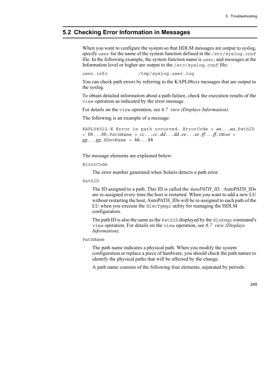 2 checking error information in messages | HP Hitachi Dynamic Link Manager Software User Manual | Page 367 / 652