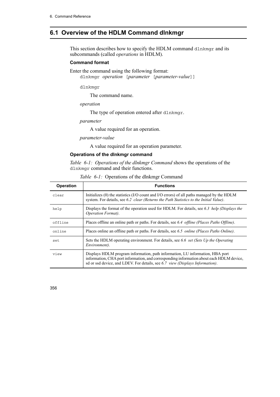 1 overview of the hdlm command dlnkmgr | HP Hitachi Dynamic Link Manager Software User Manual | Page 378 / 652