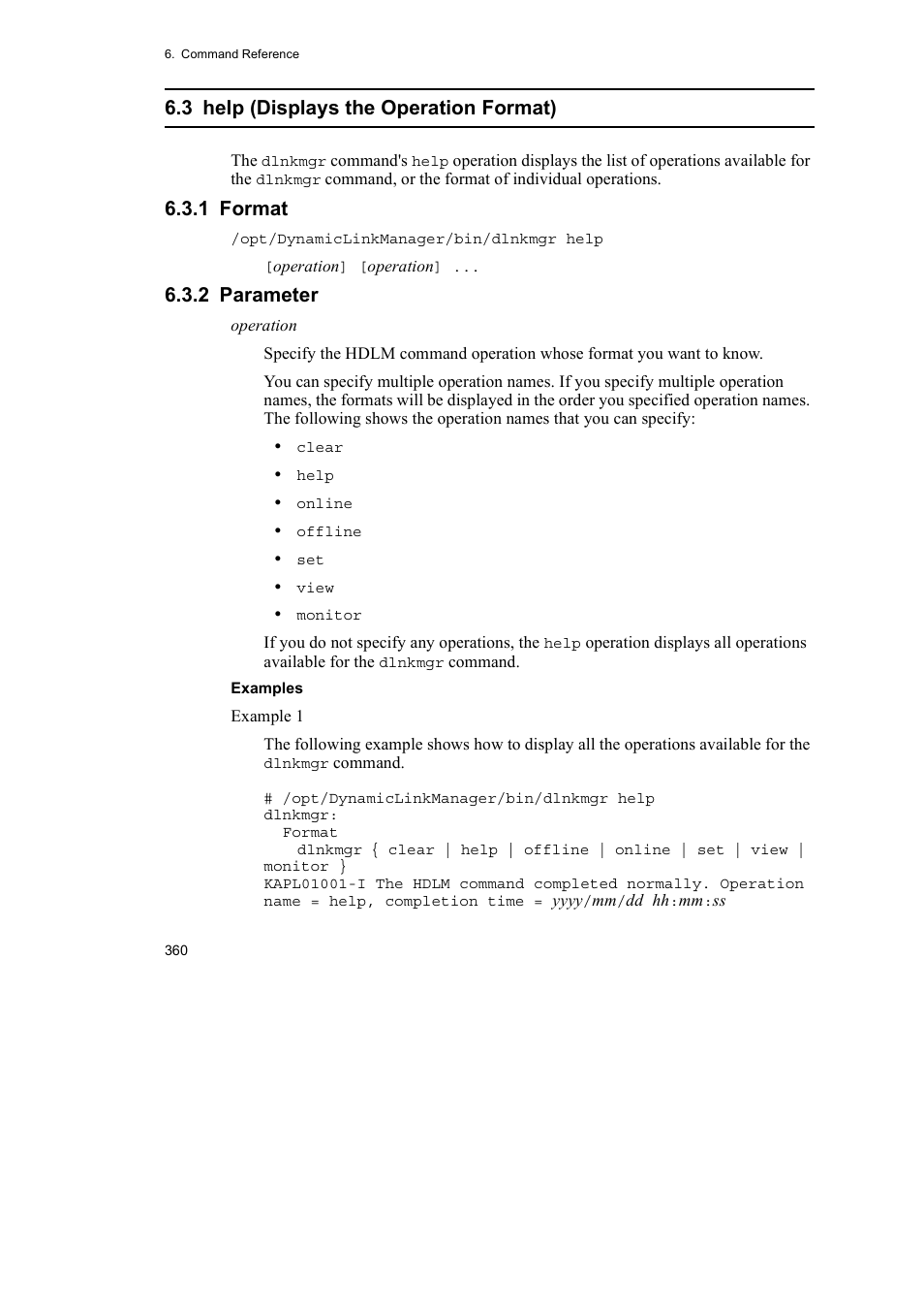 3 help (displays the operation format), 1 format, 2 parameter | HP Hitachi Dynamic Link Manager Software User Manual | Page 382 / 652