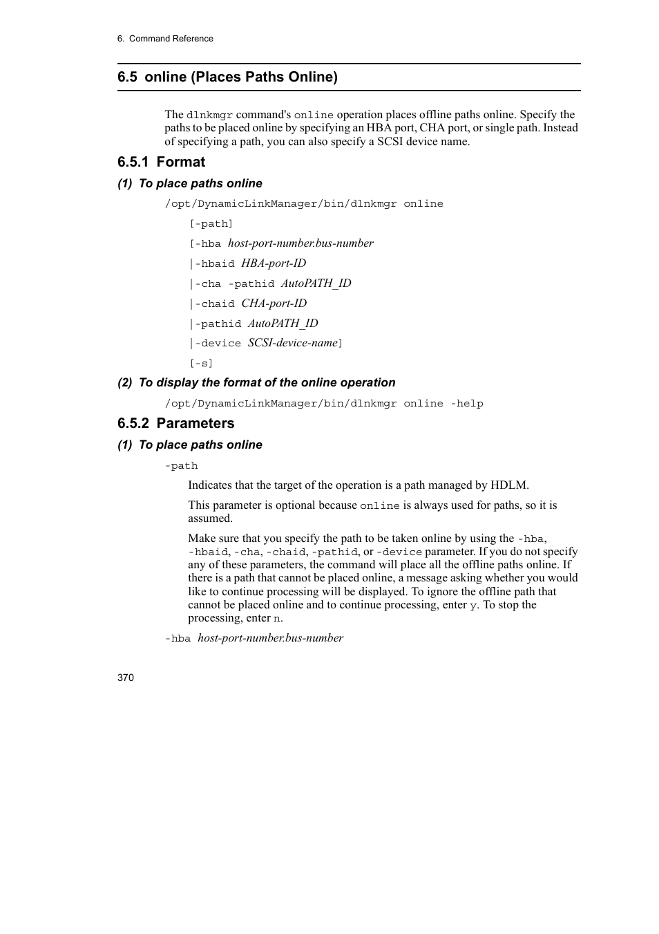 5 online (places paths online), 1 format, 2 parameters | HP Hitachi Dynamic Link Manager Software User Manual | Page 392 / 652