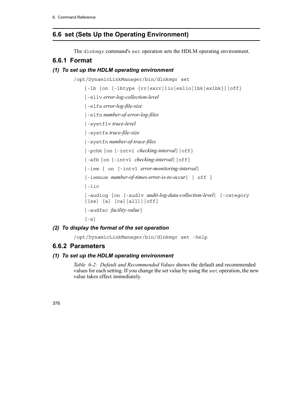 6 set (sets up the operating environment), 1 format, 2 parameters | HP Hitachi Dynamic Link Manager Software User Manual | Page 398 / 652