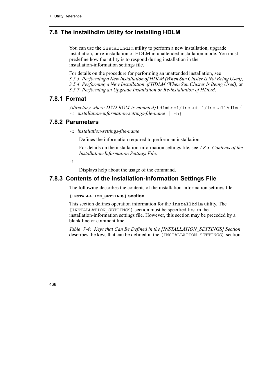 8 the installhdlm utility for installing hdlm, 1 format, 2 parameters | HP Hitachi Dynamic Link Manager Software User Manual | Page 490 / 652