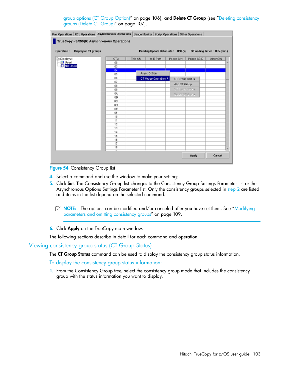 Figure 54 consistency group list, Viewing consistency group status (ct group status), 54 consistency group list | HP StorageWorks XP Remote Web Console Software User Manual | Page 103 / 230