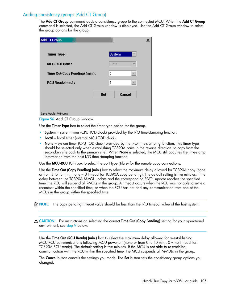 Adding consistency groups (add ct group), Figure 56 add ct group window, 56 add ct group window | Adding consistency groups, Add ct group), Adding, Consistency groups (add ct group), Adding consistency, Groups (add ct group) | HP StorageWorks XP Remote Web Console Software User Manual | Page 105 / 230