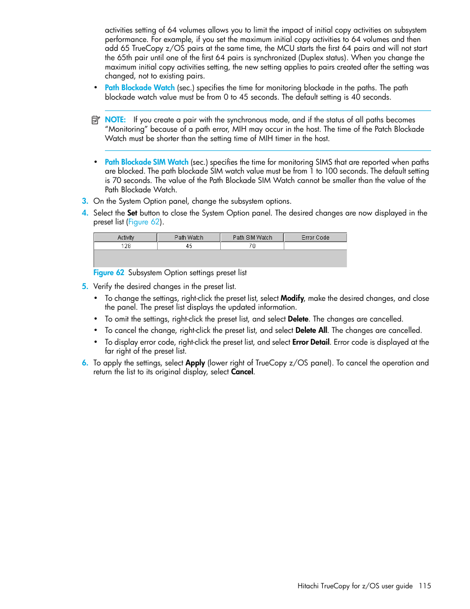 Figure 62 subsystem option settings preset list, 62 subsystem option settings preset list | HP StorageWorks XP Remote Web Console Software User Manual | Page 115 / 230