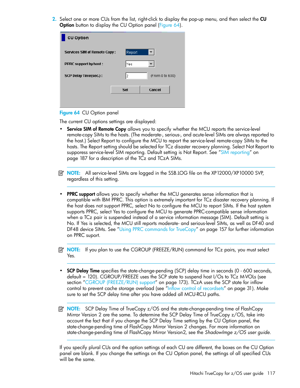 Figure 64 cu option panel, 64 cu option panel | HP StorageWorks XP Remote Web Console Software User Manual | Page 117 / 230