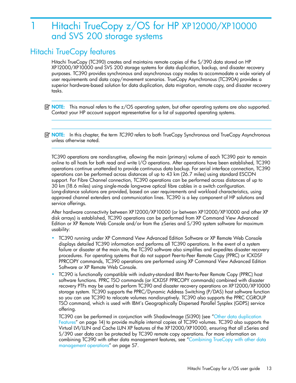 Hitachi truecopy features, 1hitachi truecopy z/os for hp | HP StorageWorks XP Remote Web Console Software User Manual | Page 13 / 230