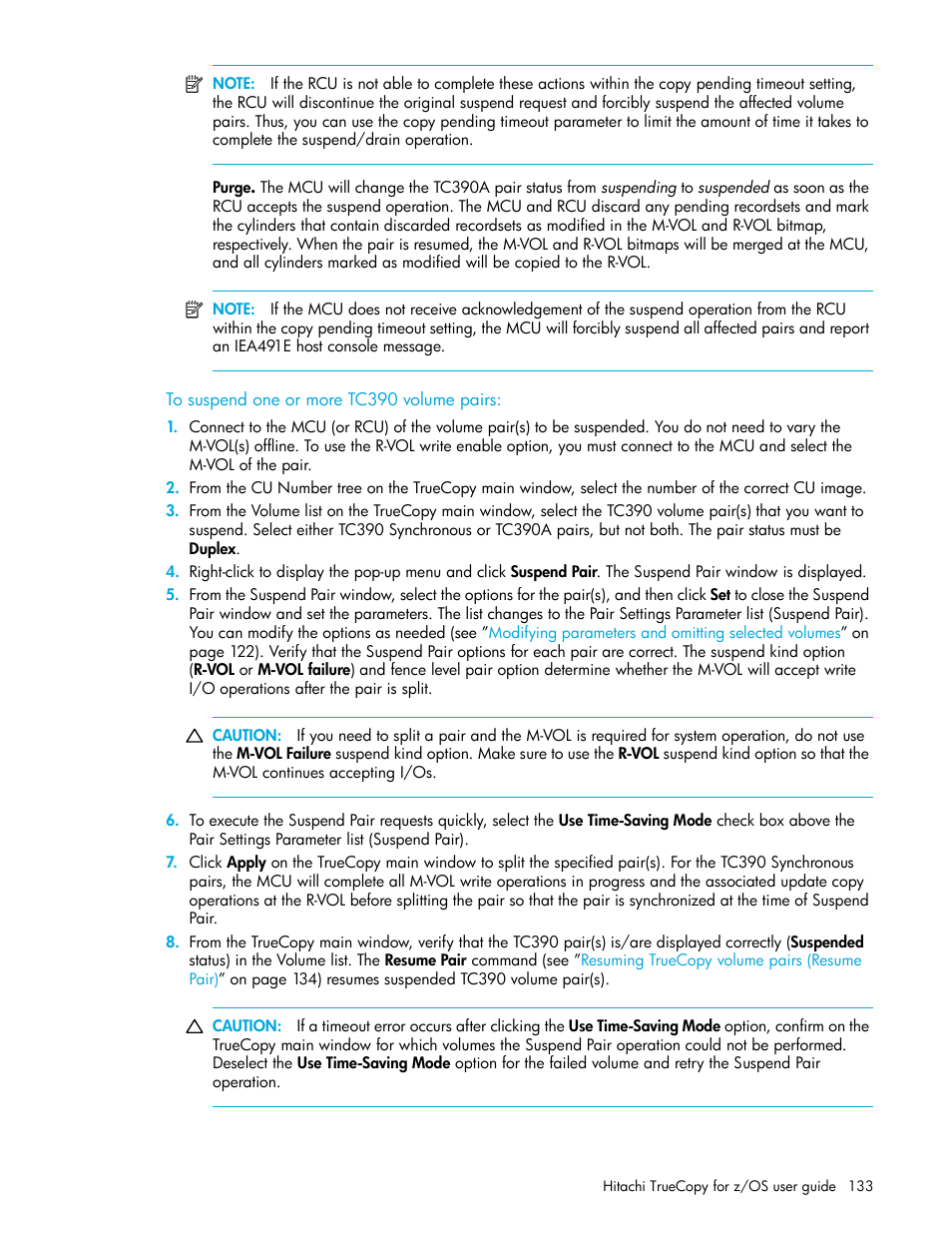 To suspend one or more tc390 volume pairs | HP StorageWorks XP Remote Web Console Software User Manual | Page 133 / 230