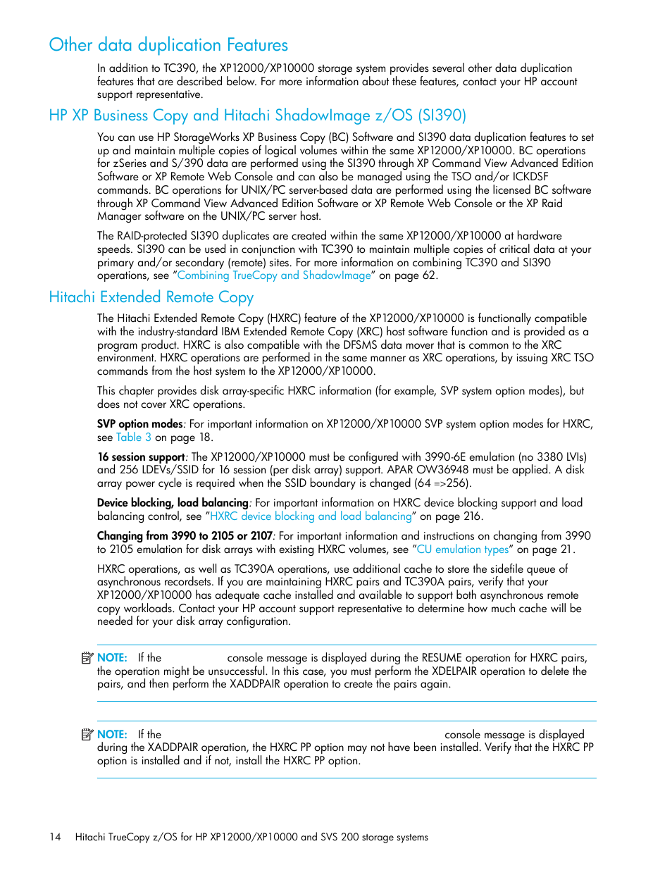 Other data duplication features, Hitachi extended remote copy, Other data duplication | Features | HP StorageWorks XP Remote Web Console Software User Manual | Page 14 / 230