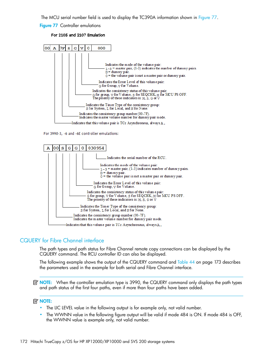 Figure 77 controller emulations, Cquery for fibre channel interface, 77 controller emulations | HP StorageWorks XP Remote Web Console Software User Manual | Page 172 / 230