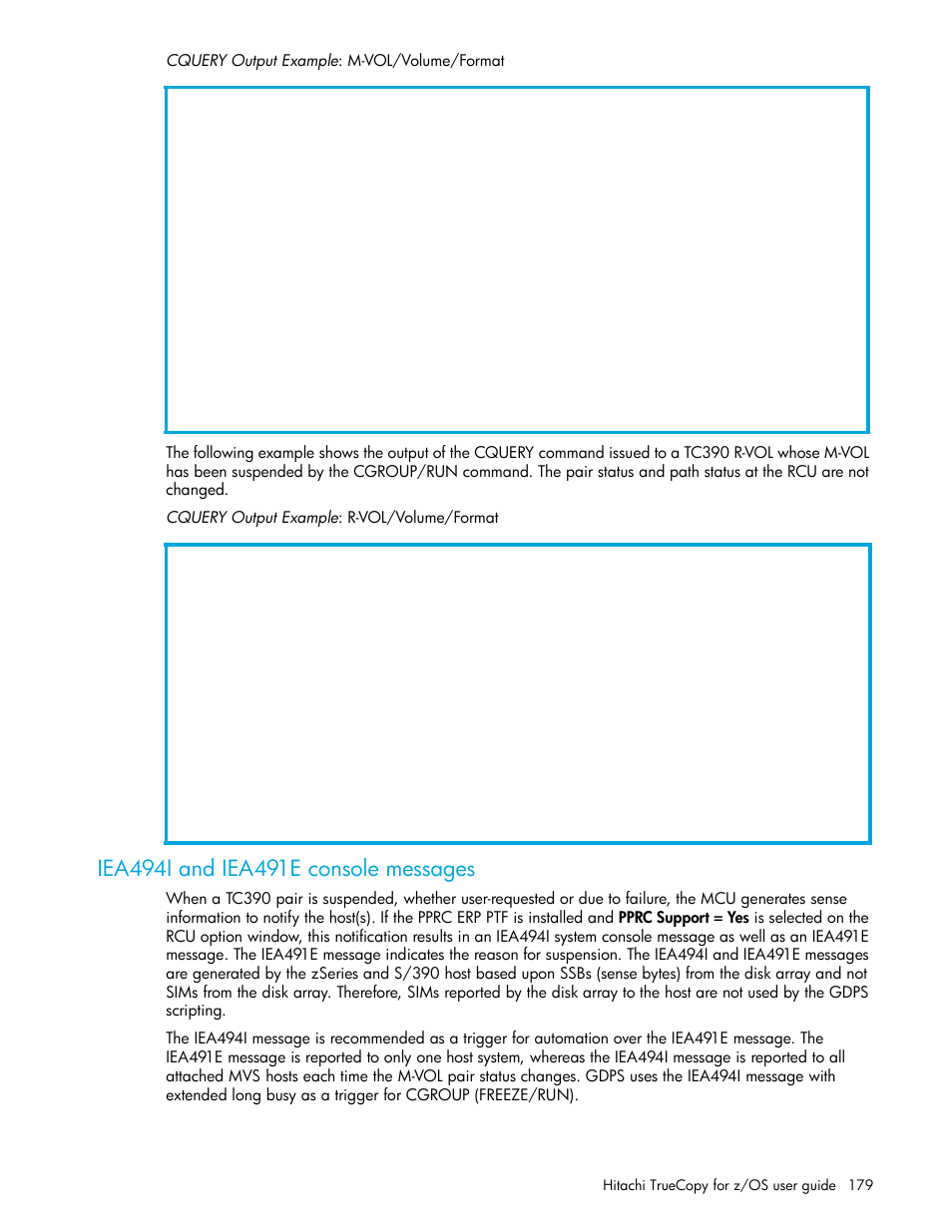 Iea494i and iea491e console messages, Iea494i and iea491e console, Messages | HP StorageWorks XP Remote Web Console Software User Manual | Page 179 / 230