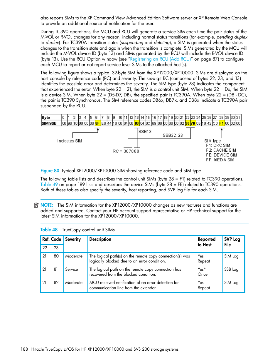 Table 48 truecopy control unit sims, 48 truecopy control unit sims, Table 48 | HP StorageWorks XP Remote Web Console Software User Manual | Page 188 / 230