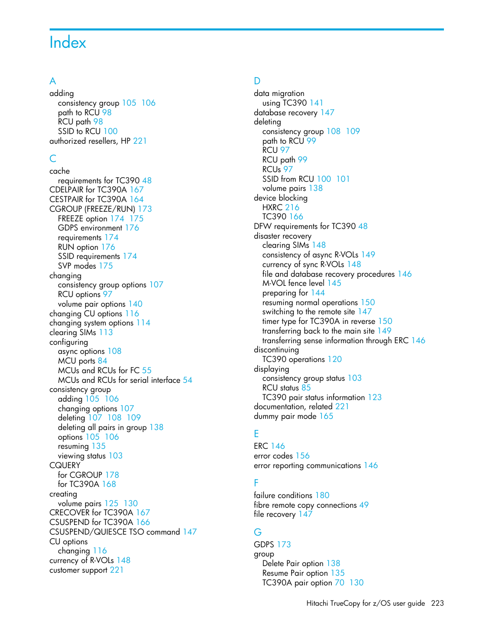 Index | HP StorageWorks XP Remote Web Console Software User Manual | Page 223 / 230