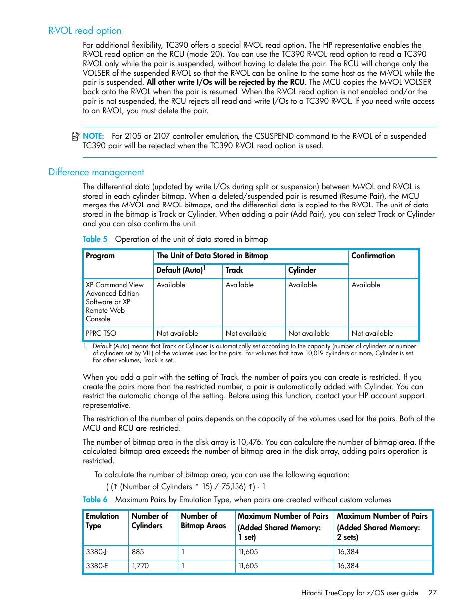 R-vol read option, Difference management, 5 operation of the unit of data stored in bitmap | R-vol read, Option | HP StorageWorks XP Remote Web Console Software User Manual | Page 27 / 230