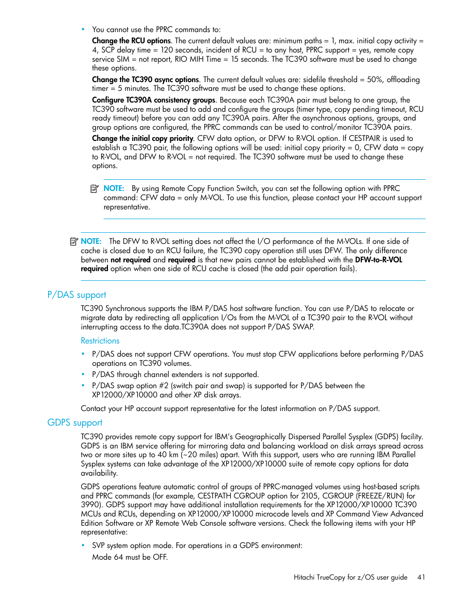 P/das support, Restrictions, Gdps support | HP StorageWorks XP Remote Web Console Software User Manual | Page 41 / 230