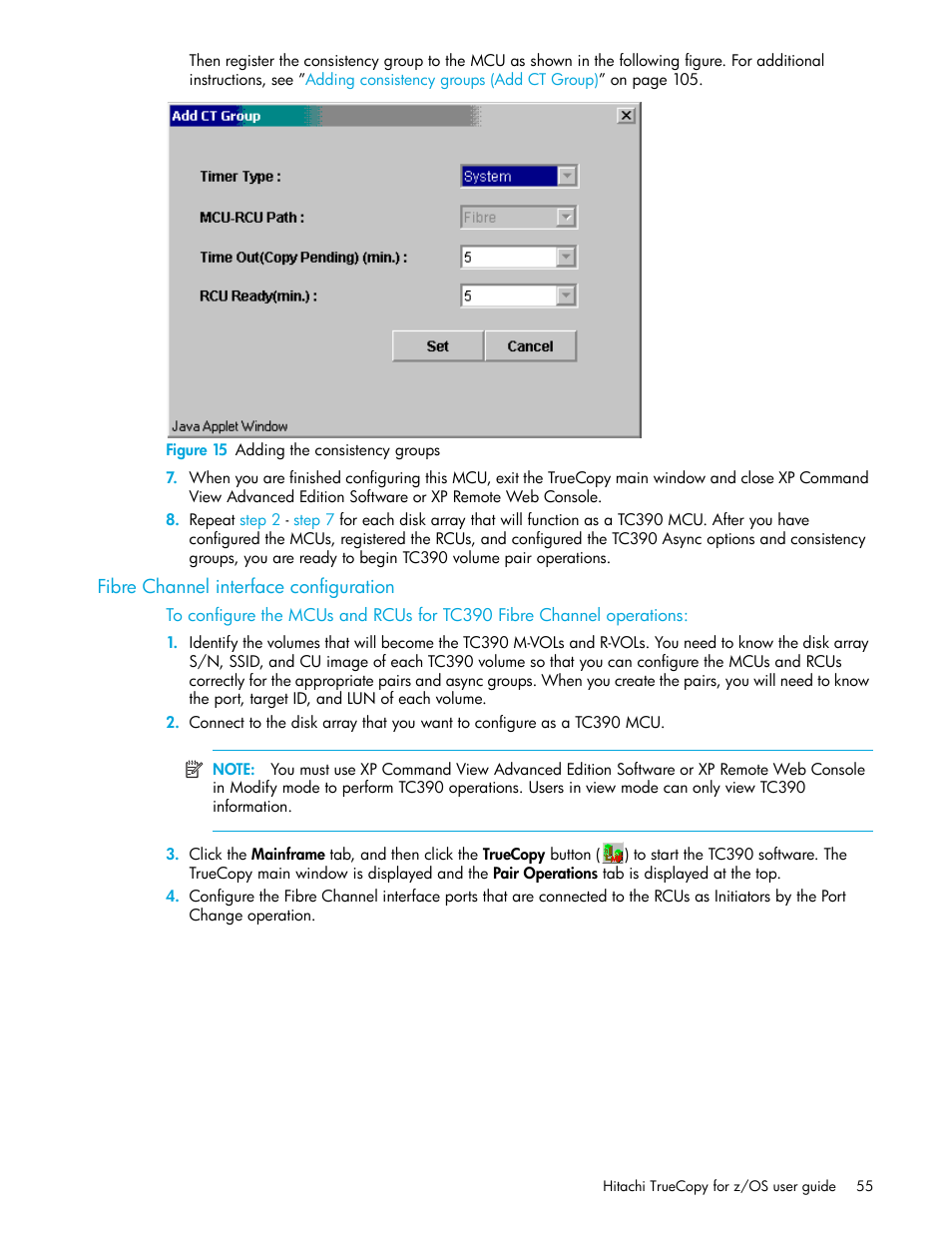 Figure 15 adding the consistency groups, Fibre channel interface configuration, 15 adding the consistency groups | HP StorageWorks XP Remote Web Console Software User Manual | Page 55 / 230