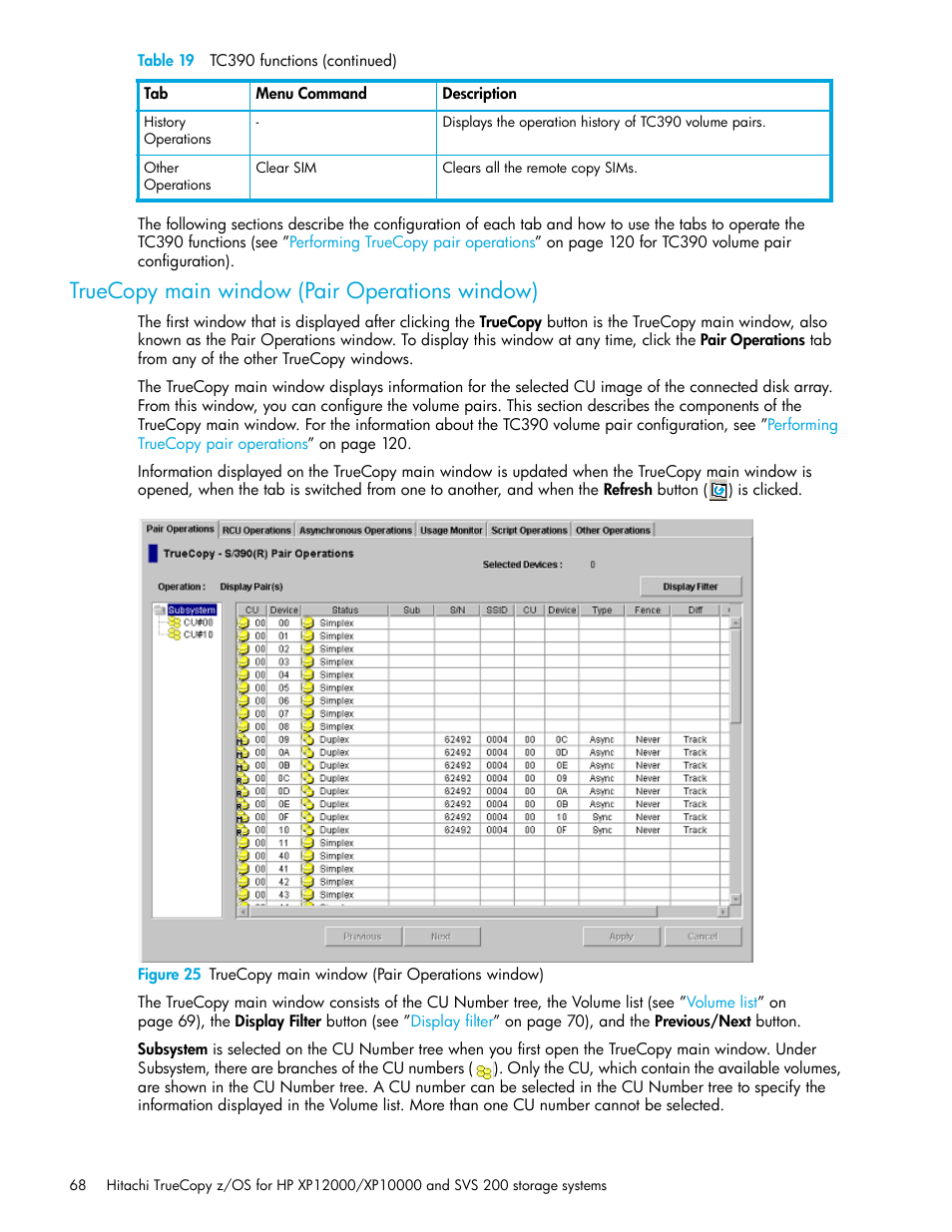 Truecopy main window (pair operations window), 25 truecopy main window (pair operations window) | HP StorageWorks XP Remote Web Console Software User Manual | Page 68 / 230