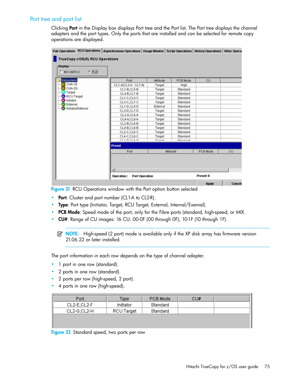 Port tree and port list, Figure 32 standard speed, two ports per row, 32 standard speed, two ports per row | List (see | HP StorageWorks XP Remote Web Console Software User Manual | Page 75 / 230