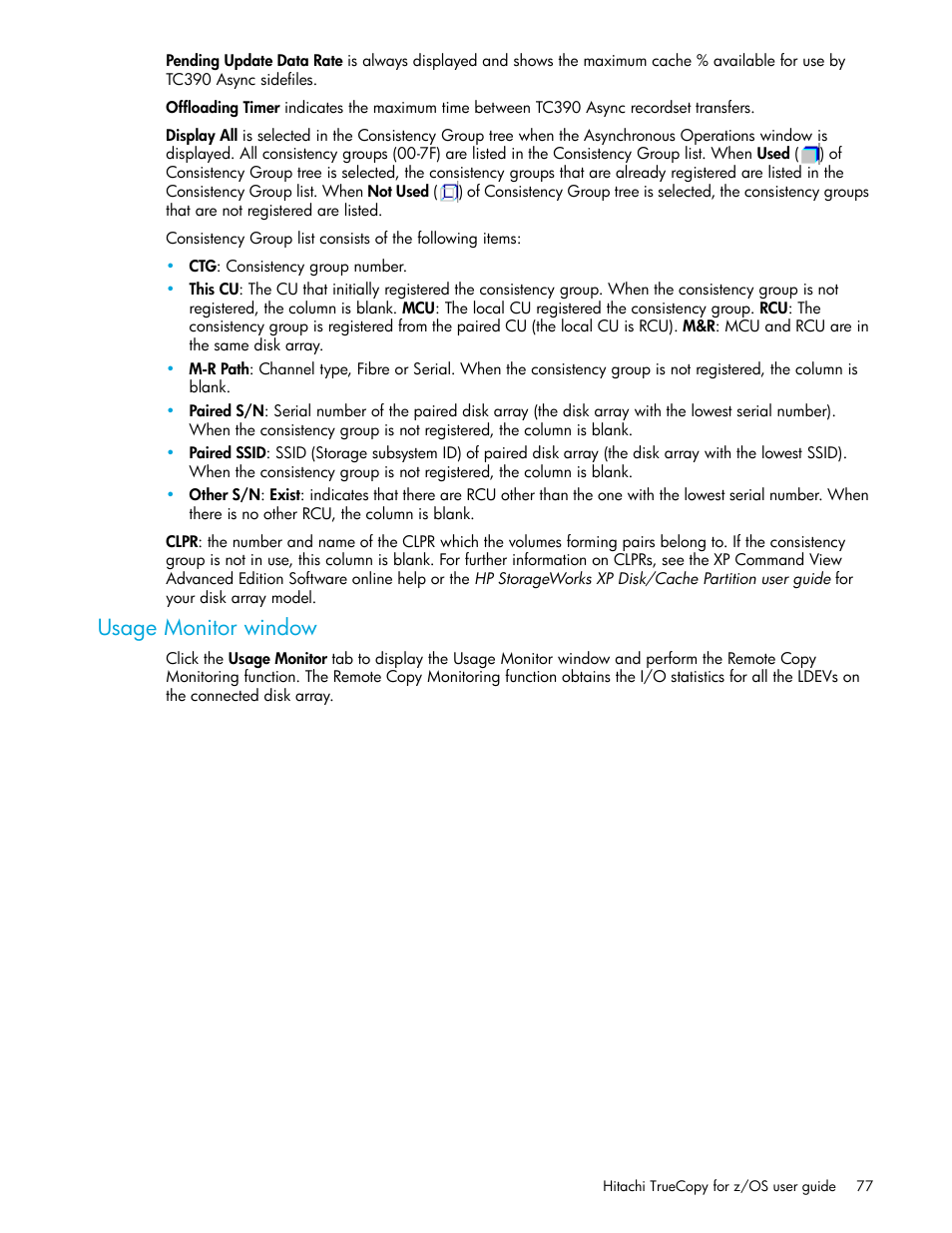 Usage monitor window | HP StorageWorks XP Remote Web Console Software User Manual | Page 77 / 230