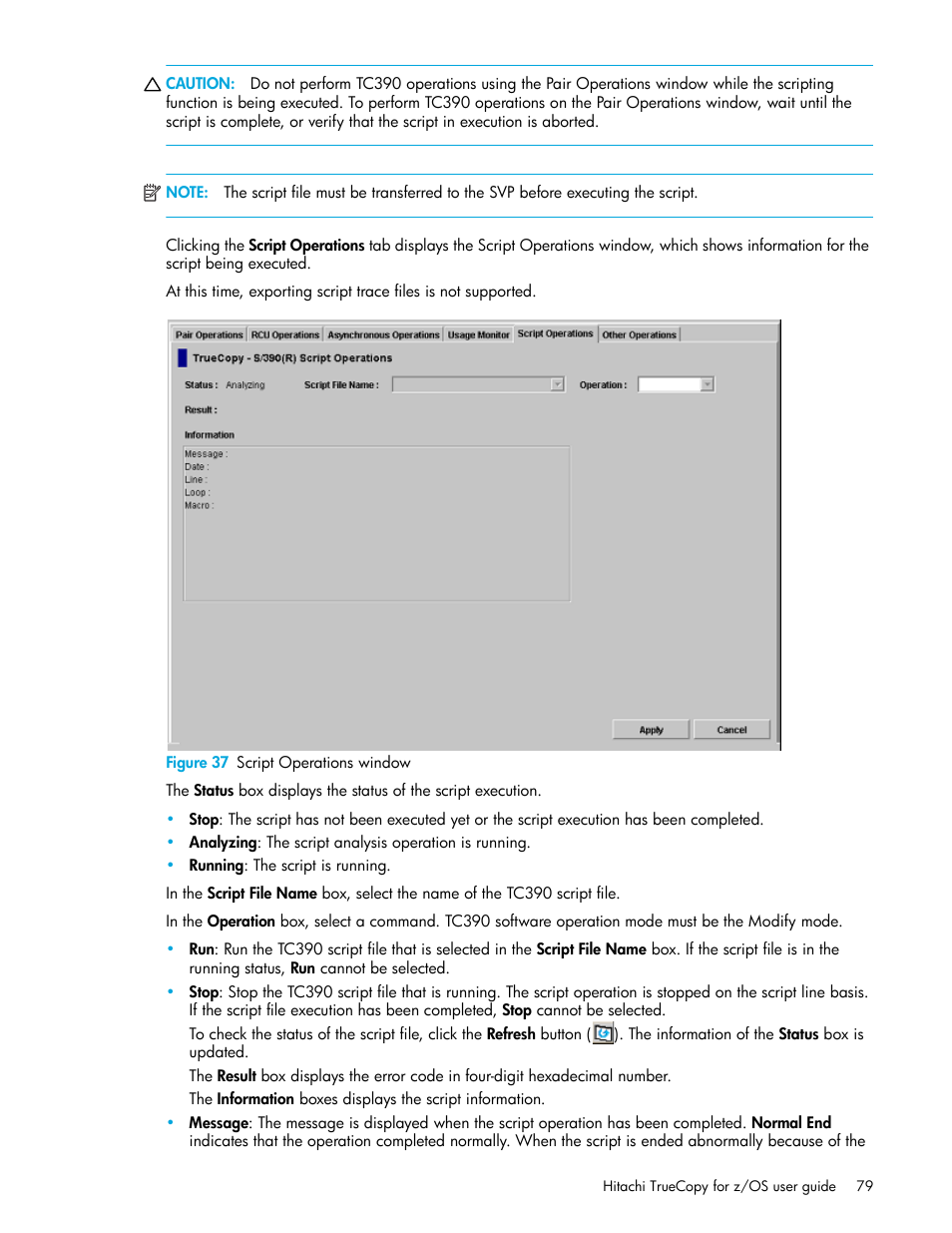 Figure 37 script operations window, 37 script operations window | HP StorageWorks XP Remote Web Console Software User Manual | Page 79 / 230