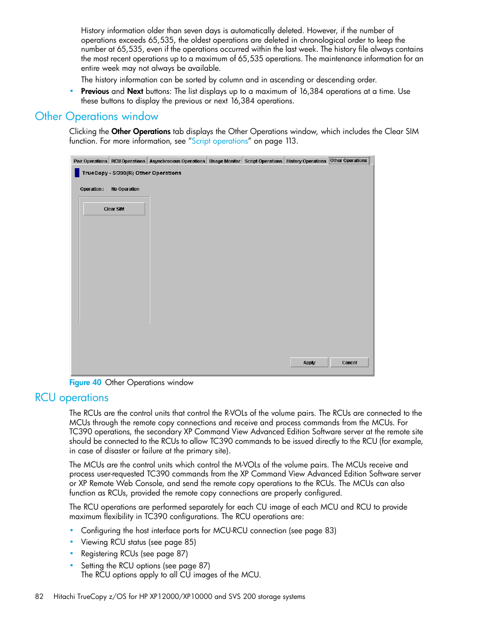 Other operations window, Figure 40 other operations window, Rcu operations | 40 other operations window | HP StorageWorks XP Remote Web Console Software User Manual | Page 82 / 230