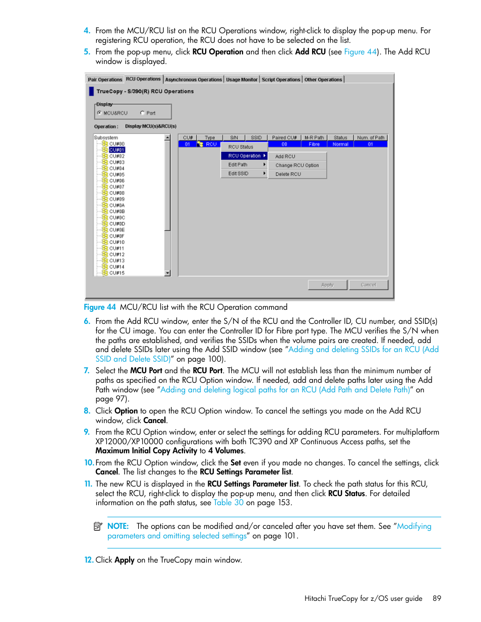 44 mcu/rcu list with the rcu operation command | HP StorageWorks XP Remote Web Console Software User Manual | Page 89 / 230