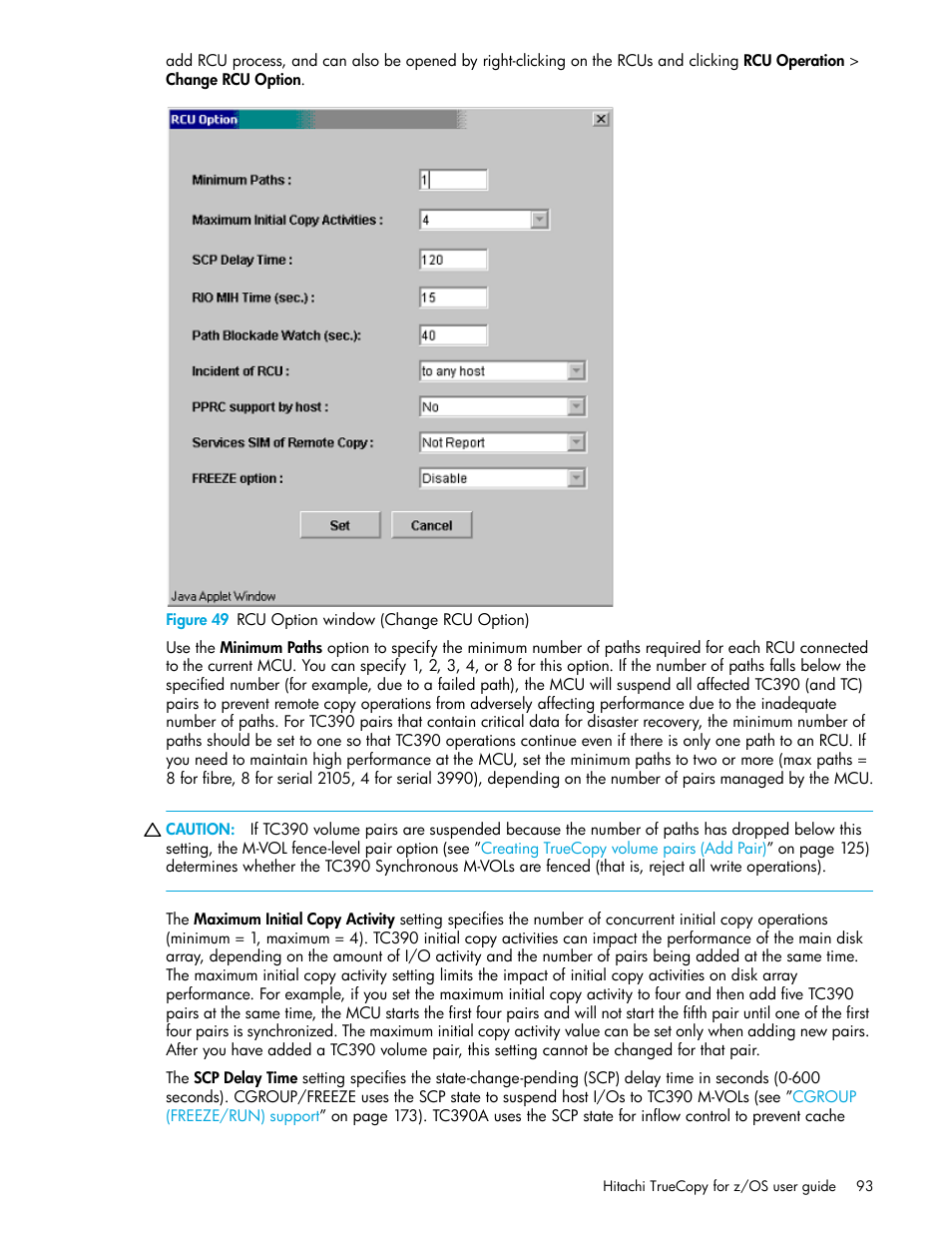 Figure 49 rcu option window (change rcu option), 49 rcu option window (change rcu option) | HP StorageWorks XP Remote Web Console Software User Manual | Page 93 / 230