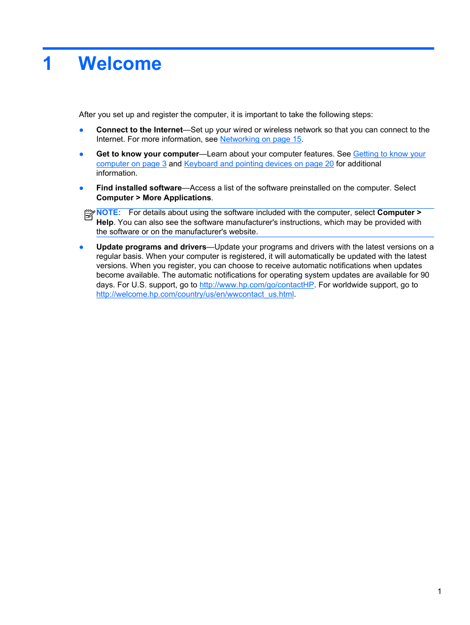Welcome, 1 welcome, 1welcome | HP EliteBook 850 G1 Notebook PC User Manual | Page 11 / 90